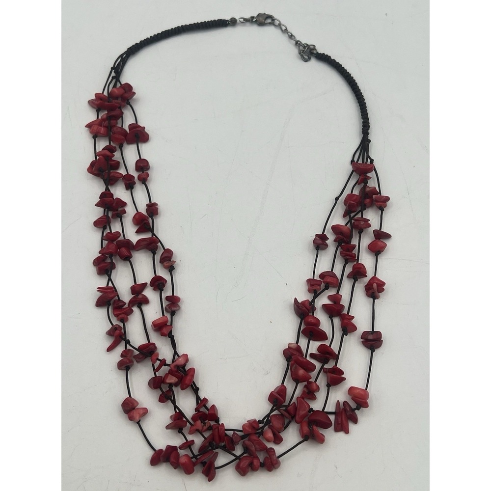 Red Coral Chip Quad Strand 20" Necklace